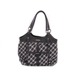 Burberry Blue Label Check Tote Bag Black Nylon Canvas